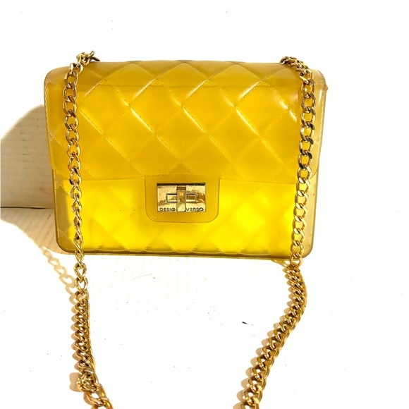 Designverso Italy Chic Yellow Quilted Crossbody Bag with Chain Strap